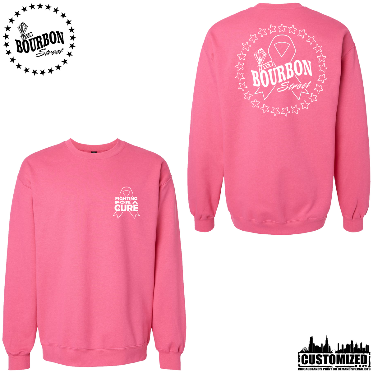 115 Bourbon Street Fighting For A Cure Crewneck Sweatshirt - Pink Lemonade