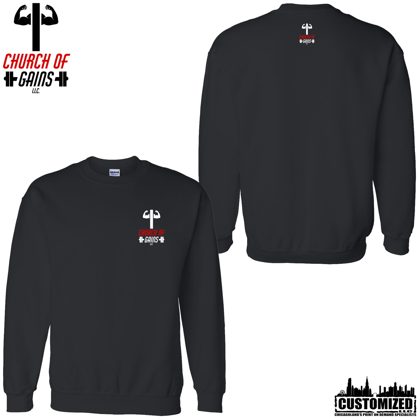 Church of Gains "OG" Style1 Crewneck Sweatshirt - Black (5 Print Options)