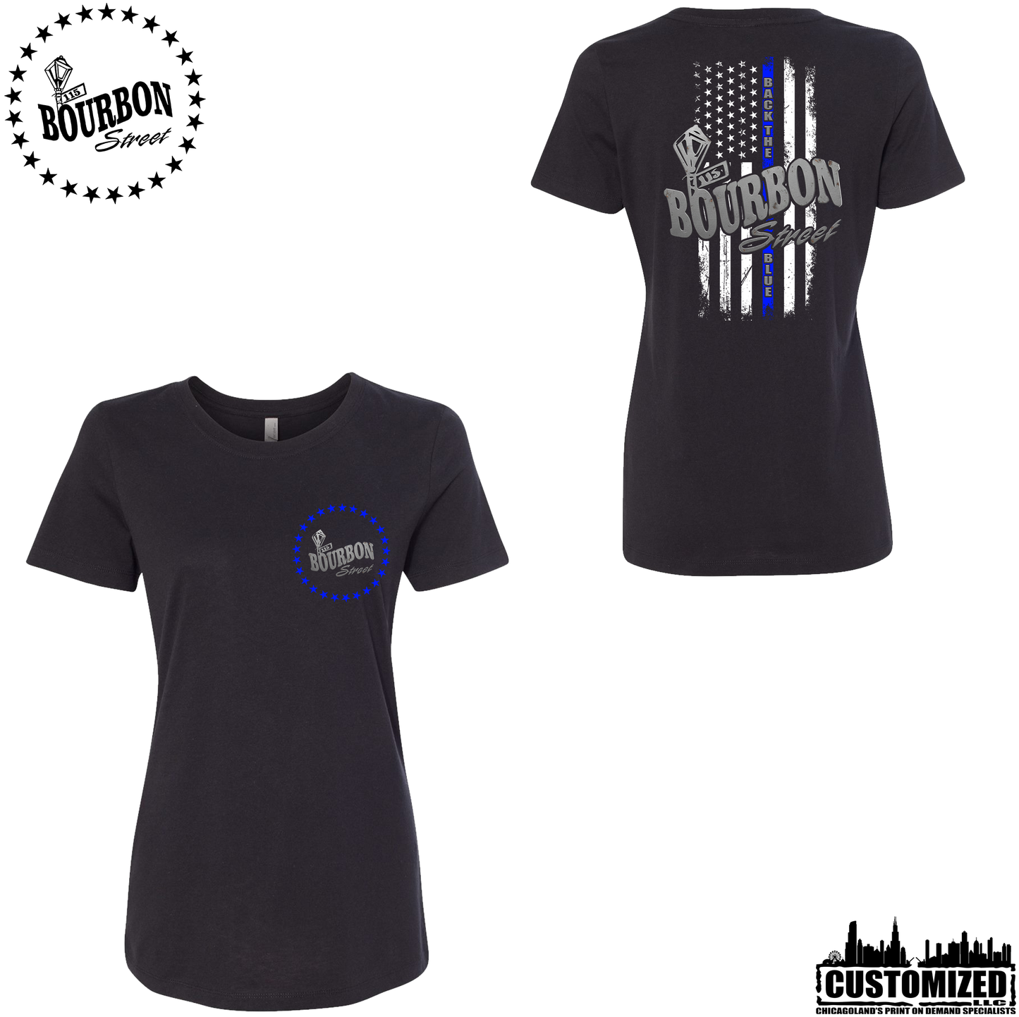 115 Bourbon Street Thin Blue Line Women's Short Sleeve - Black