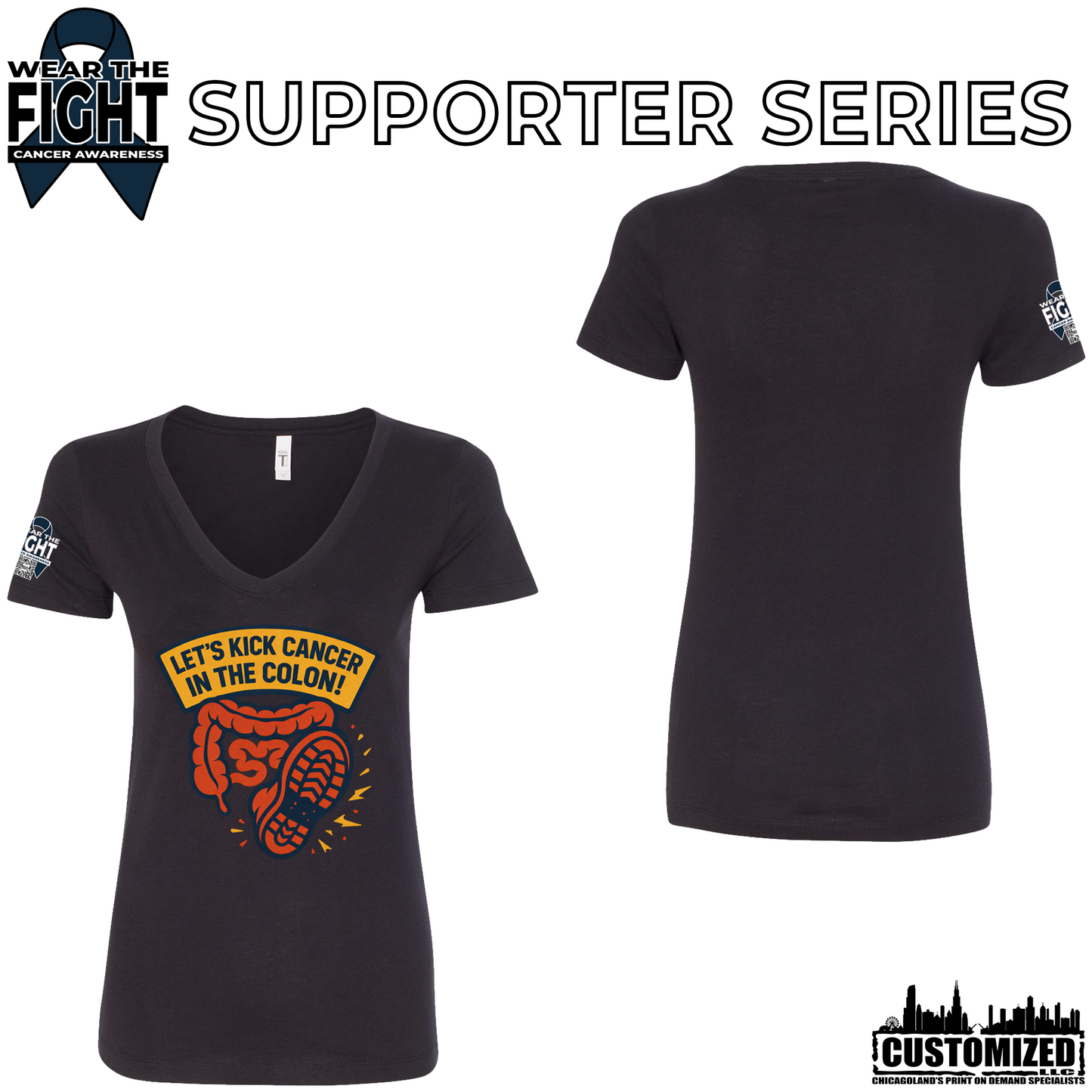 Let's Kick Cancer in the Colon Women's Short Sleeve V-Neck - Black