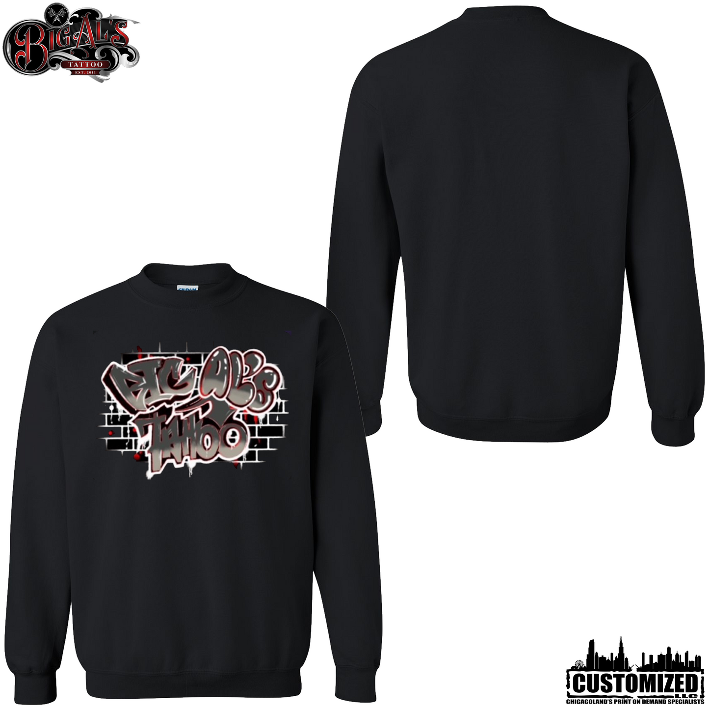 Big Al's Tattoo "Spray" Crewneck Sweatshirt - Black