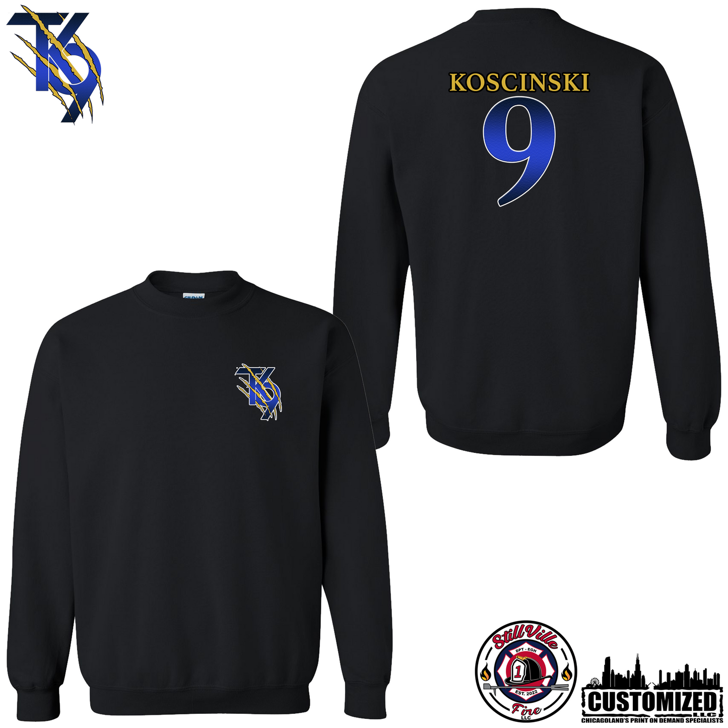 TK9 Crewneck Sweatshirt "Style2" - Black