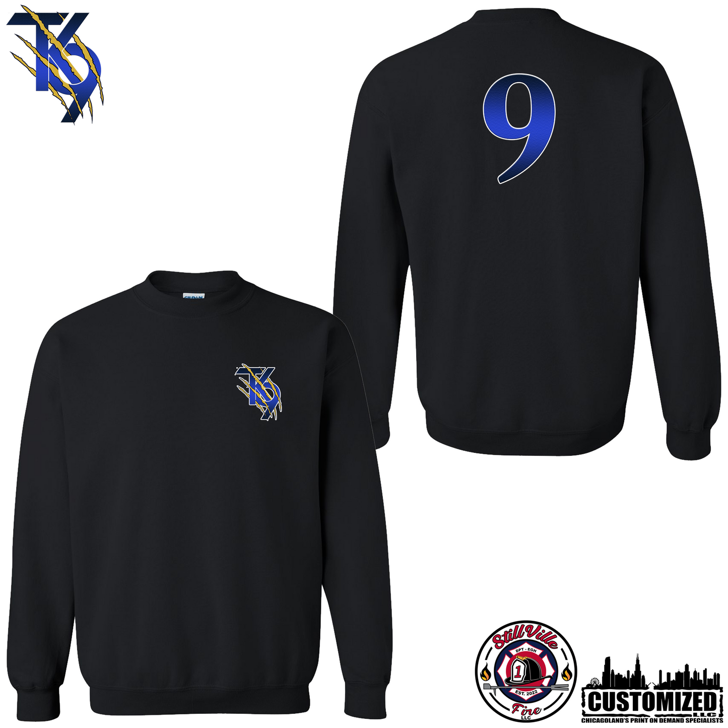 TK9 Crewneck Sweatshirt "Style3" - Black