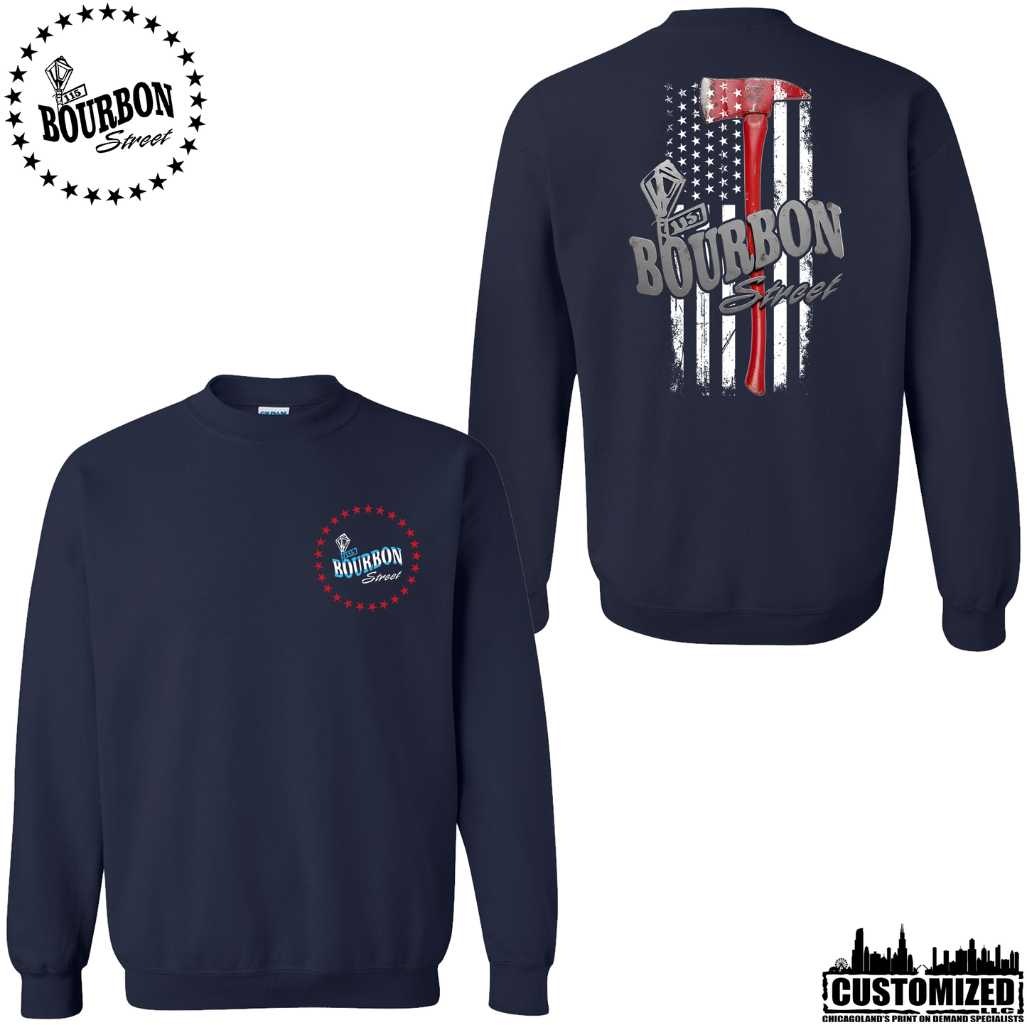 115 Bourbon Street Chicago Edition Thin Red Line Unisex Crewneck Sweatshirt - Navy