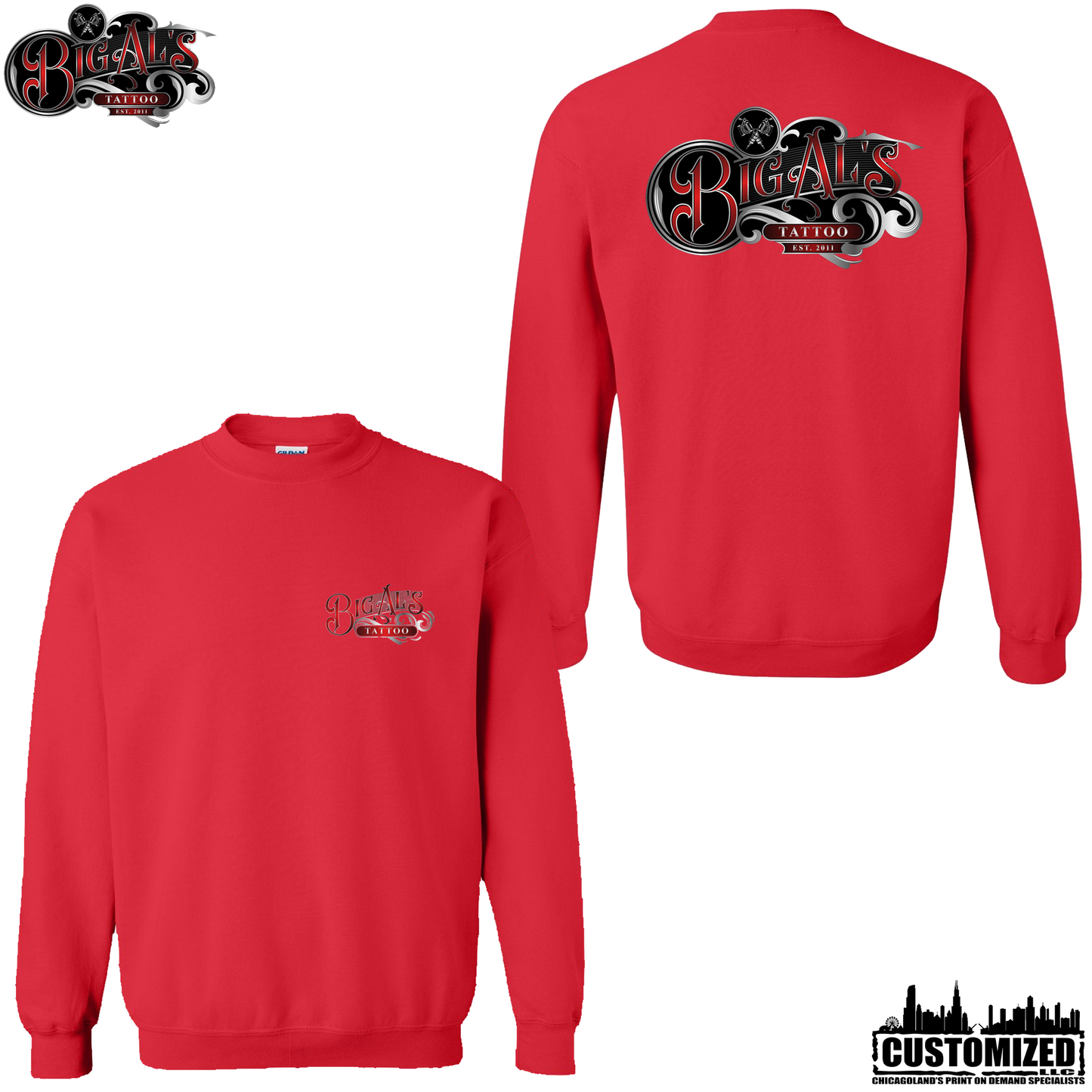Big Al's Tattoo "Logo" Crewneck Sweatshirt - Red
