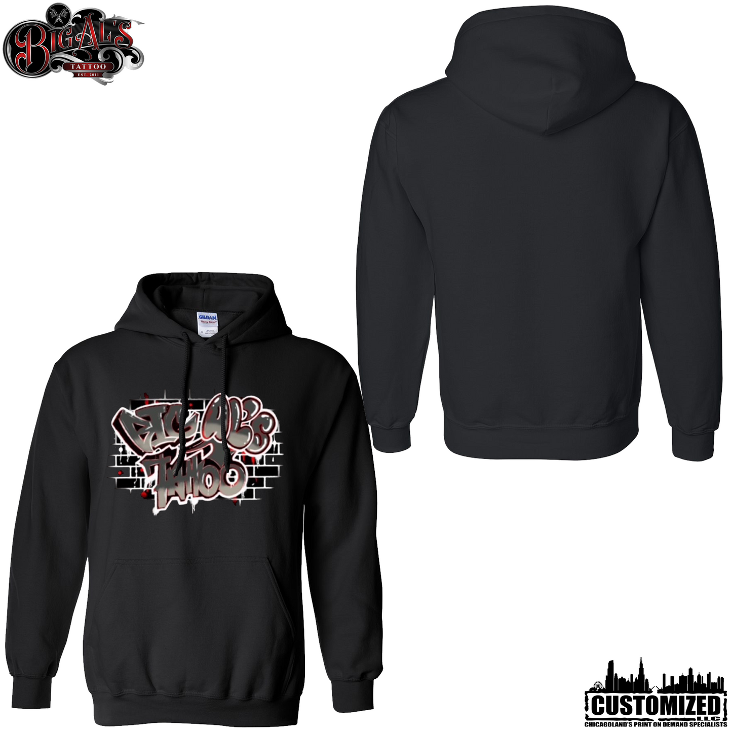 Big Al's Tattoo "Spray" Pullover Hoodie - Black