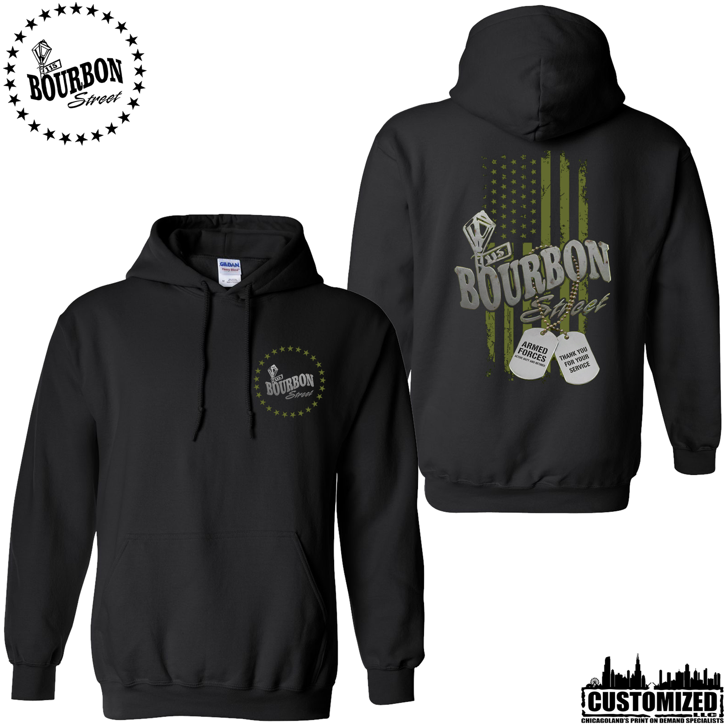 115 Bourbon Street Freedom Tribute Unisex Hooded Sweatshirt - Black