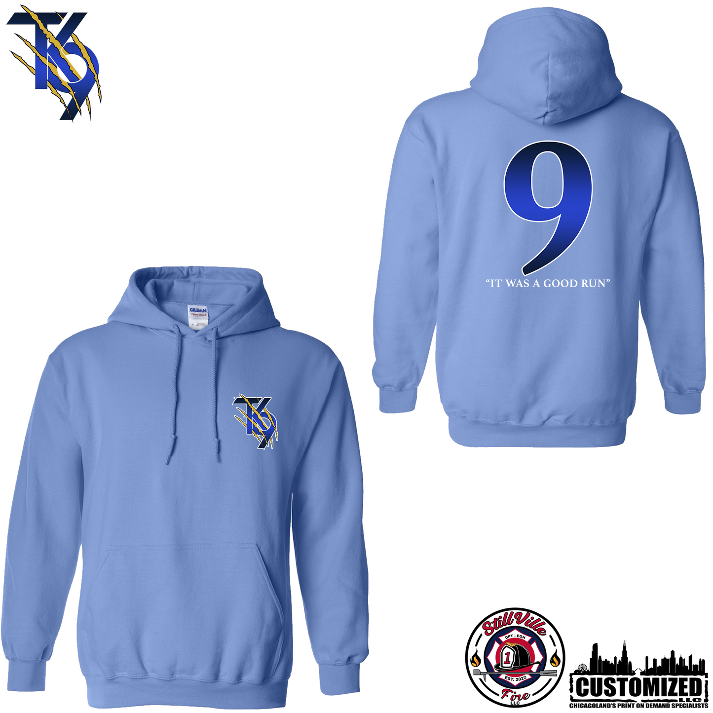 TK9 Pullover Hoodie "Style4" - Carolina Blue