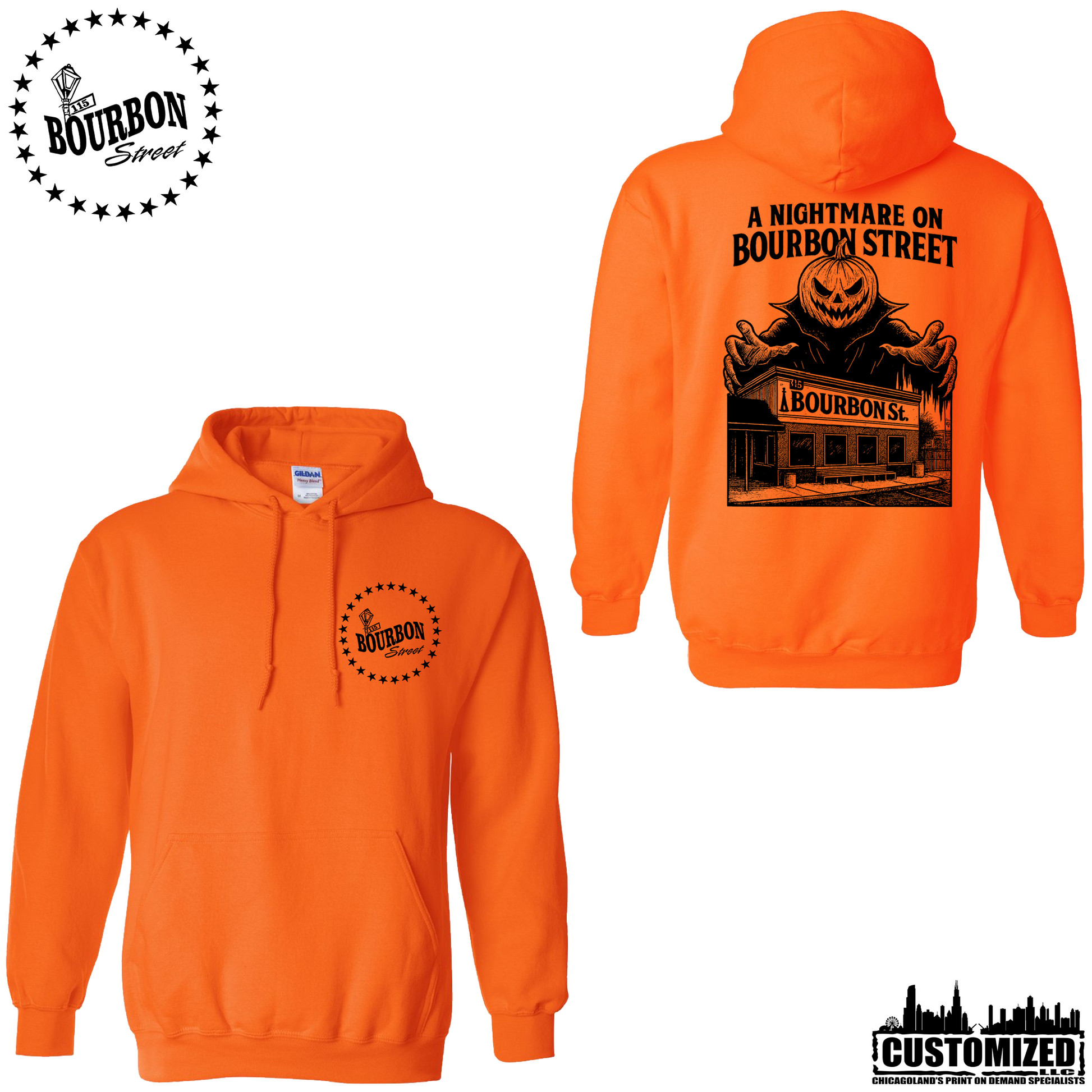 115th Bourbon Street H2025 Unisex Pullover Hoodie - Safety Orange