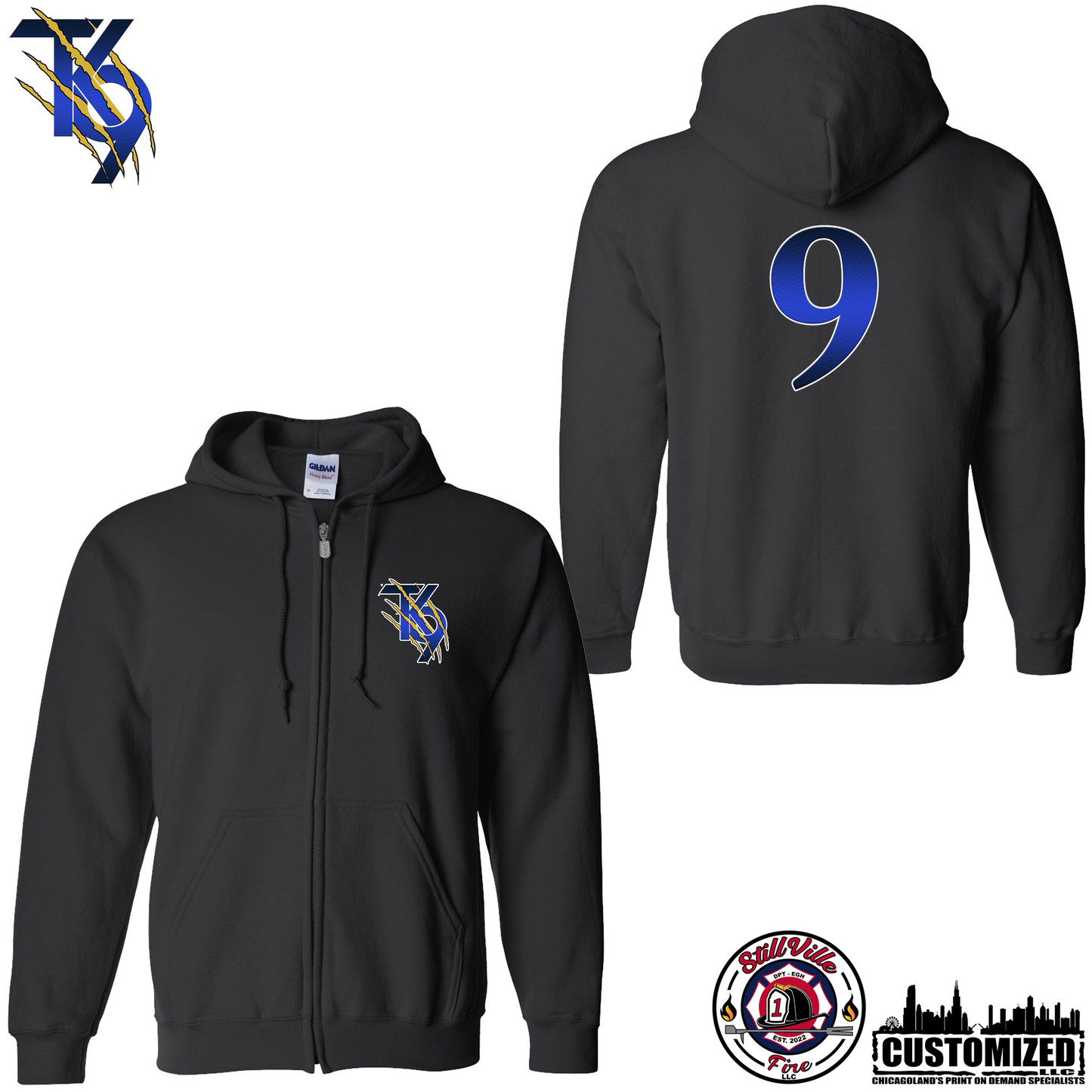 TK9 Full-Zip Hoodie "Style3" - Black