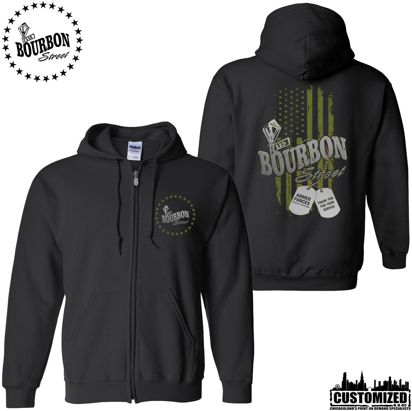 115 Bourbon Street Freedom Tribute Unisex Full Zip Hoodie - Black