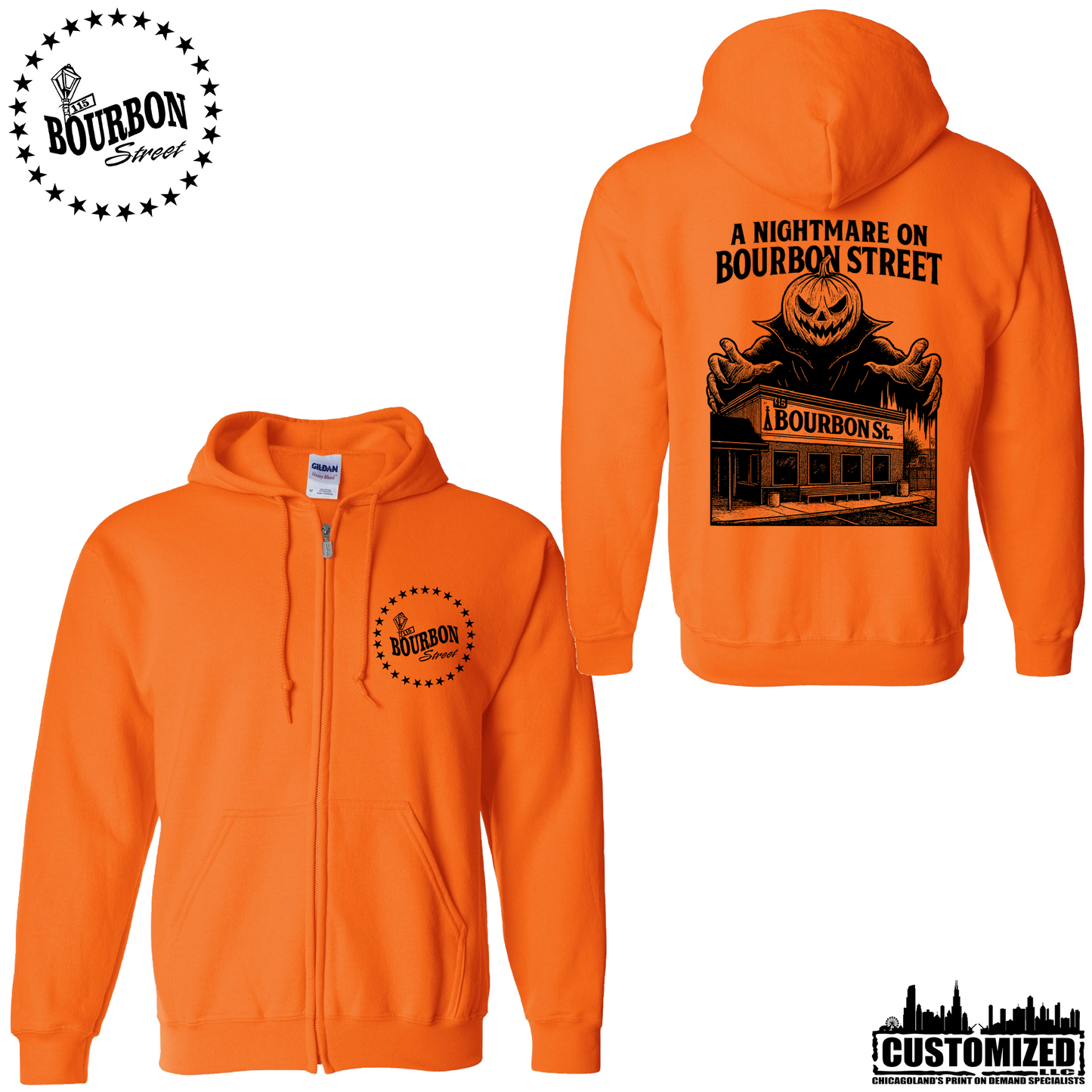 115th Bourbon Street H2025 Unisex Full Zip Hoodie - Safety Orange