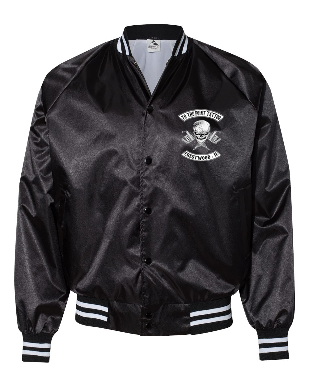 To The Point Tattoo "OG" Satin Baseball Jacket - Black