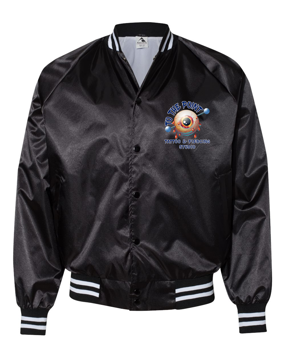 To The Point Piercing Studio Satin Baseball Jacket - Black