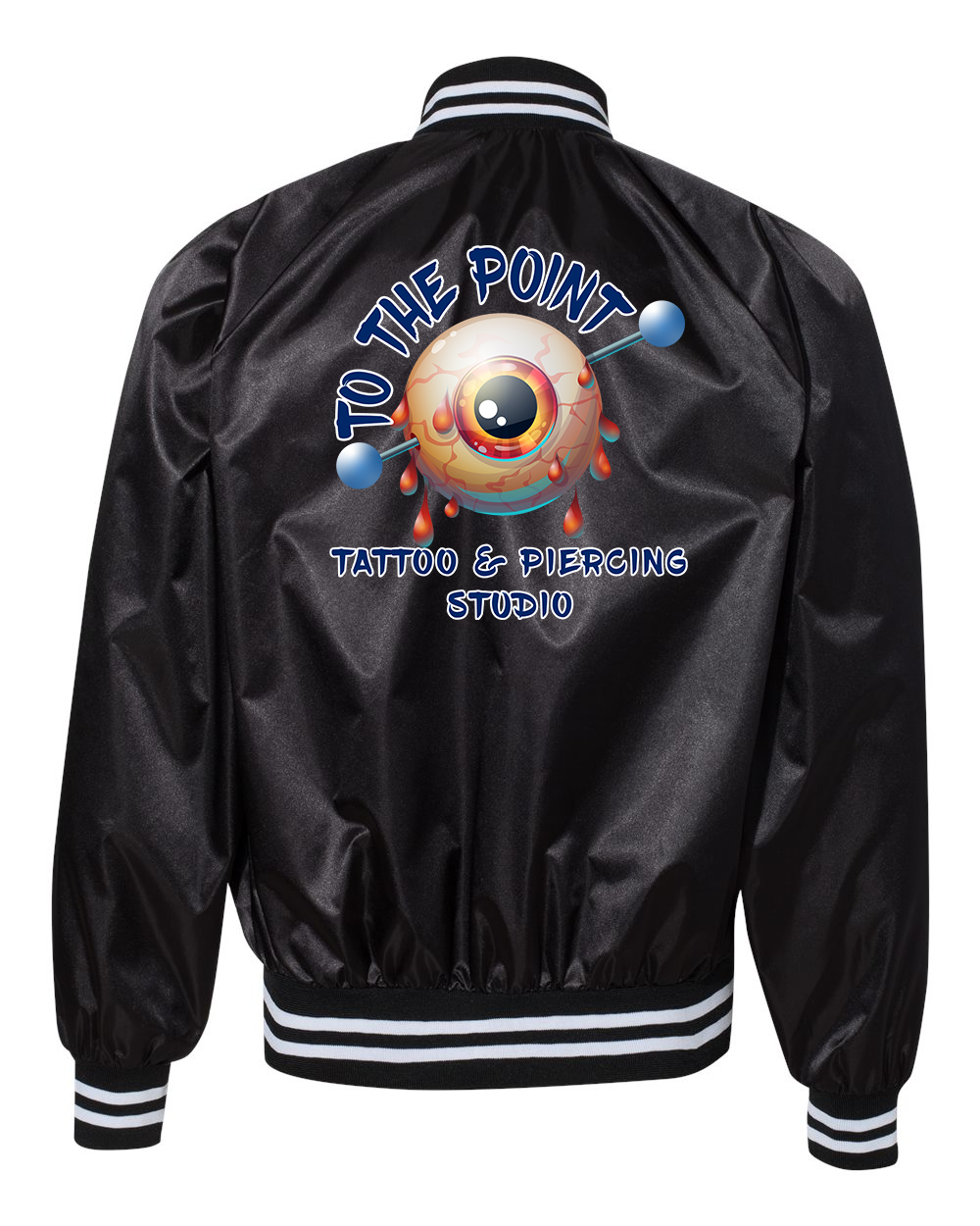 To The Point Piercing Studio Satin Baseball Jacket - Black