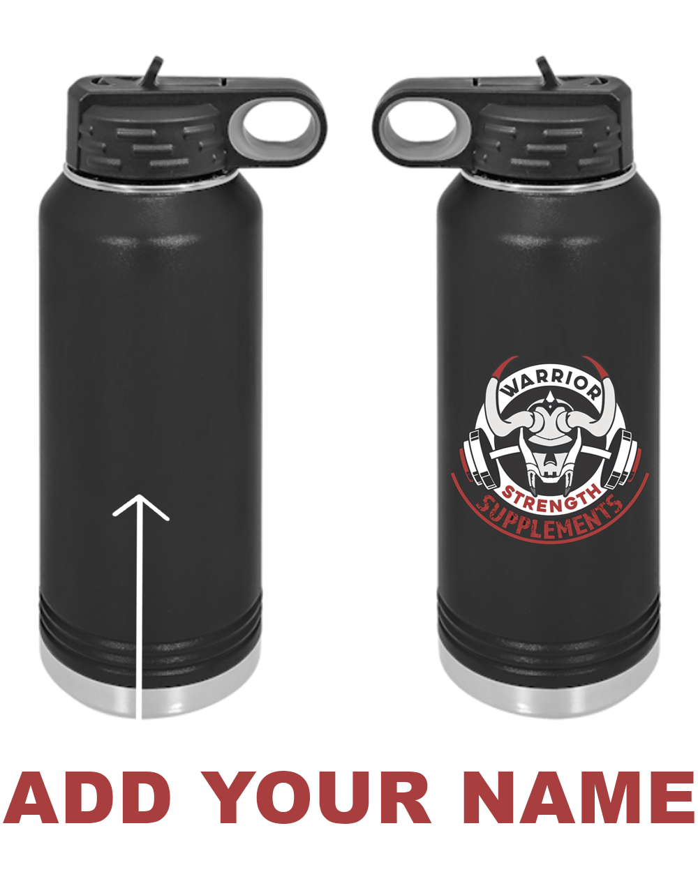 Warrior Strength Supps 40oz. Stainless Steel Water Bottle - Black