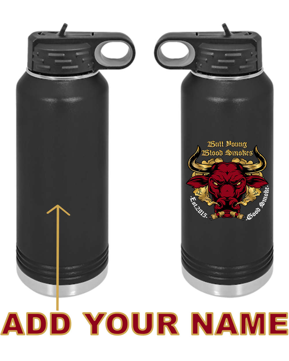 Bull Young 40oz. Stainless Steel Water Bottle - Black with Red logo