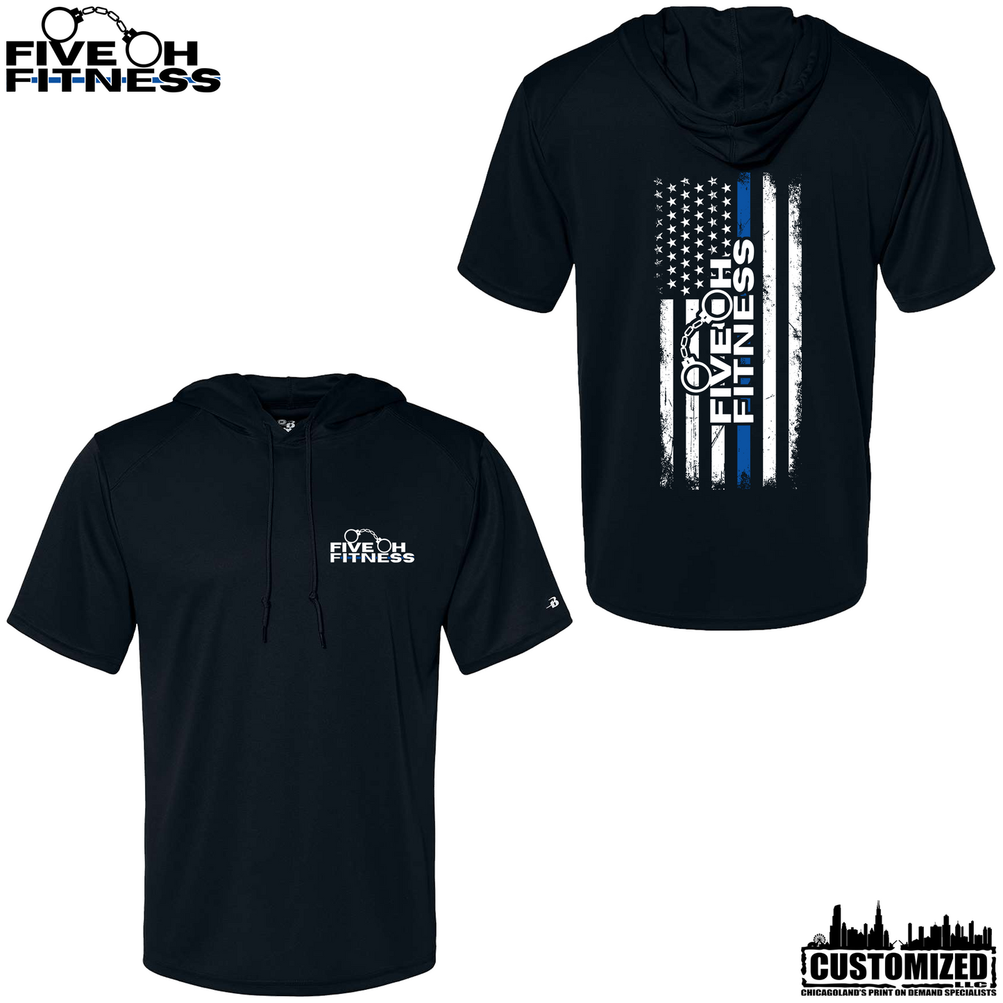 Five Oh Fitness "Thin Blue Line" DriFit Performance Hooded Tee - Black