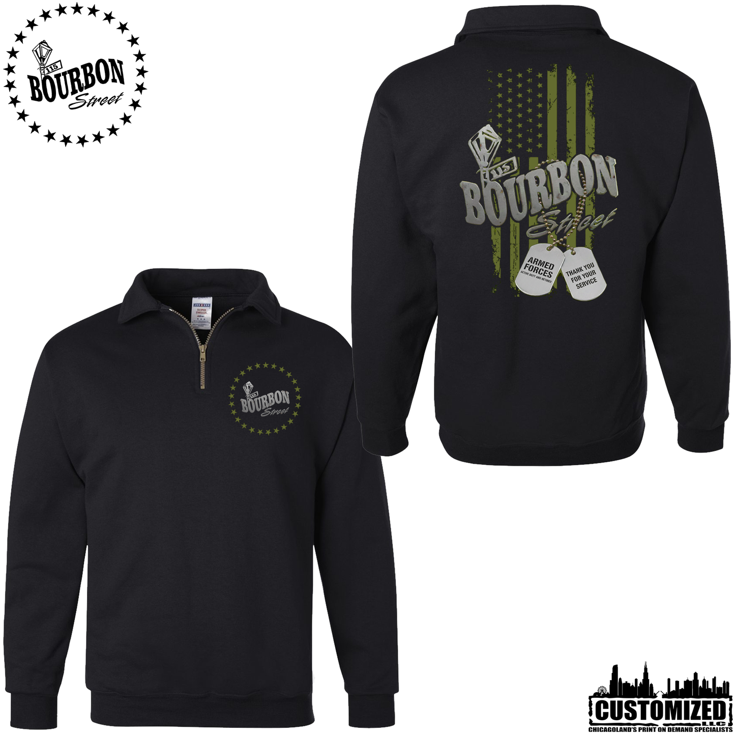 115 Bourbon Street Freedom Tribute Quarter Zip Sweatshirt - Black