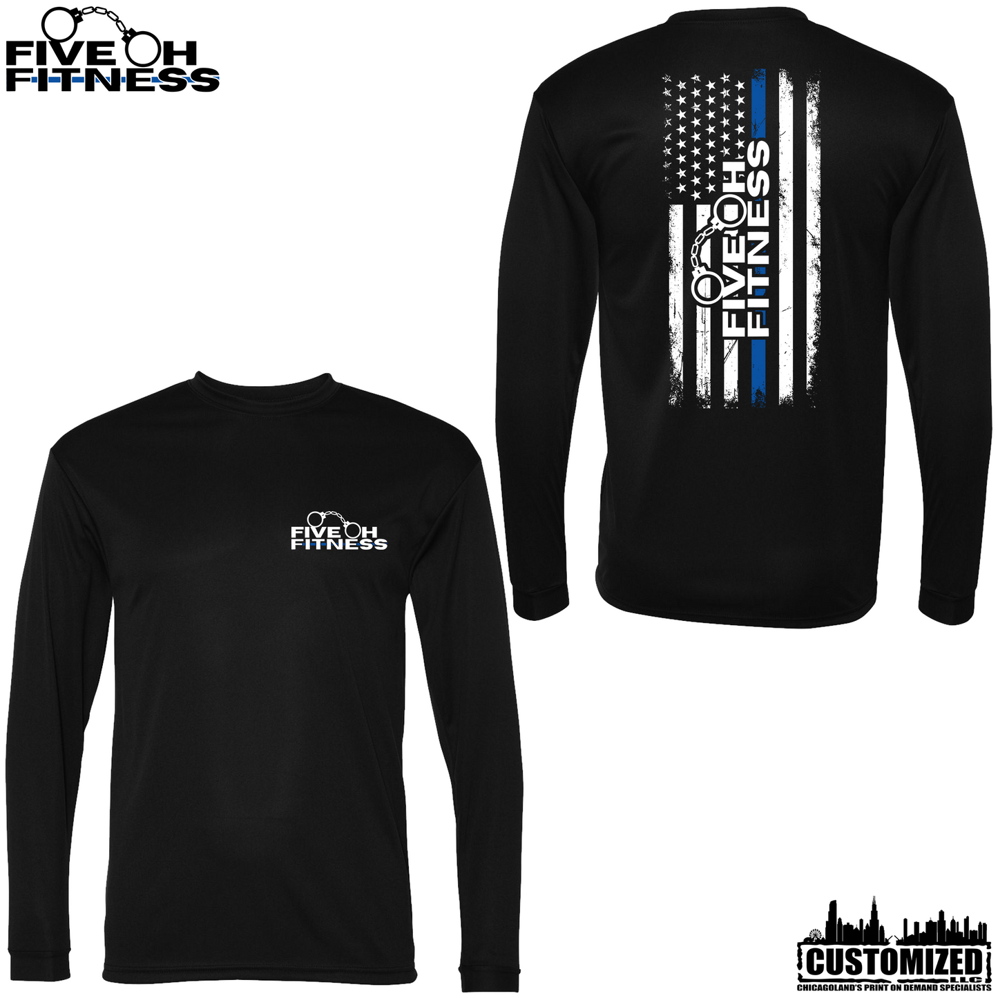 Five Oh Fitness "Thin Blue Line" DriFit Performance Long Sleeve Tee - Black