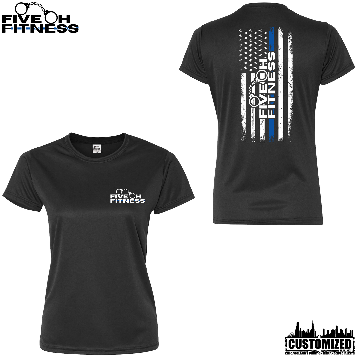 Five Oh Fitness "Thin Blue Line" Women's DriFit Performance Tee - Black