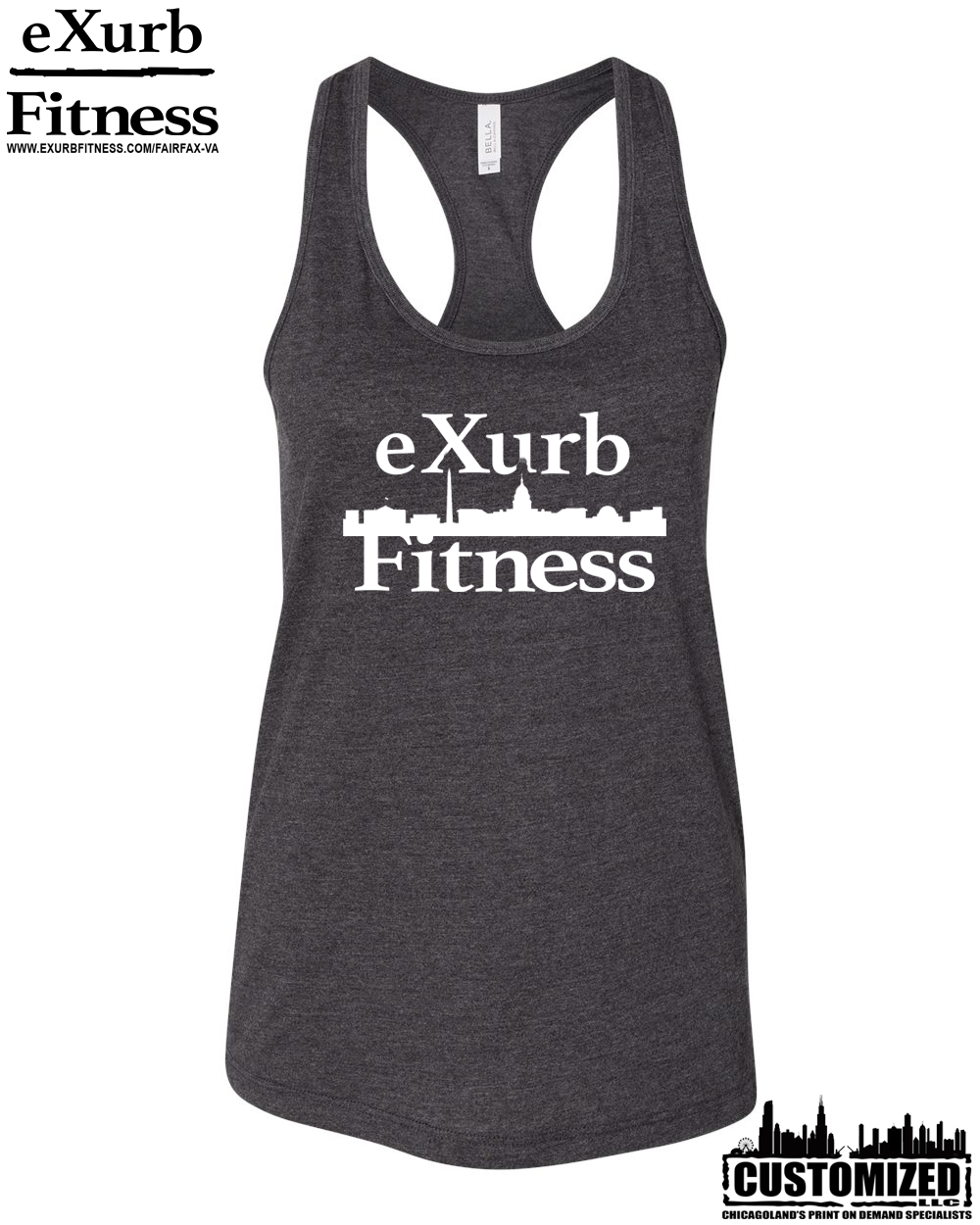 Exurb Fitness "DC Skyline" Women's Racerback Jersey Tank - Dark Heather Grey