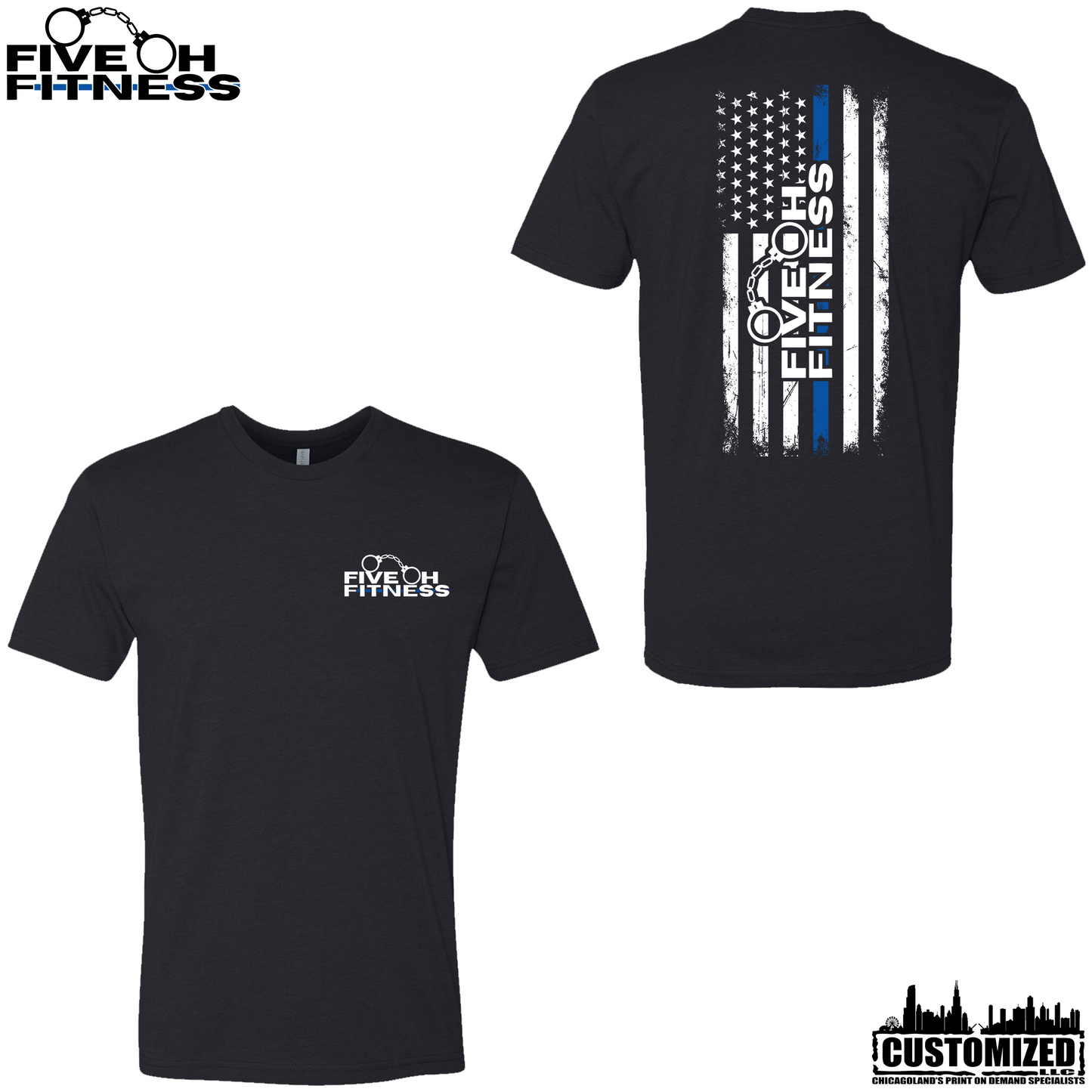 Five Oh Fitness "Thin Blue Line" Short Sleeve Tee - Black