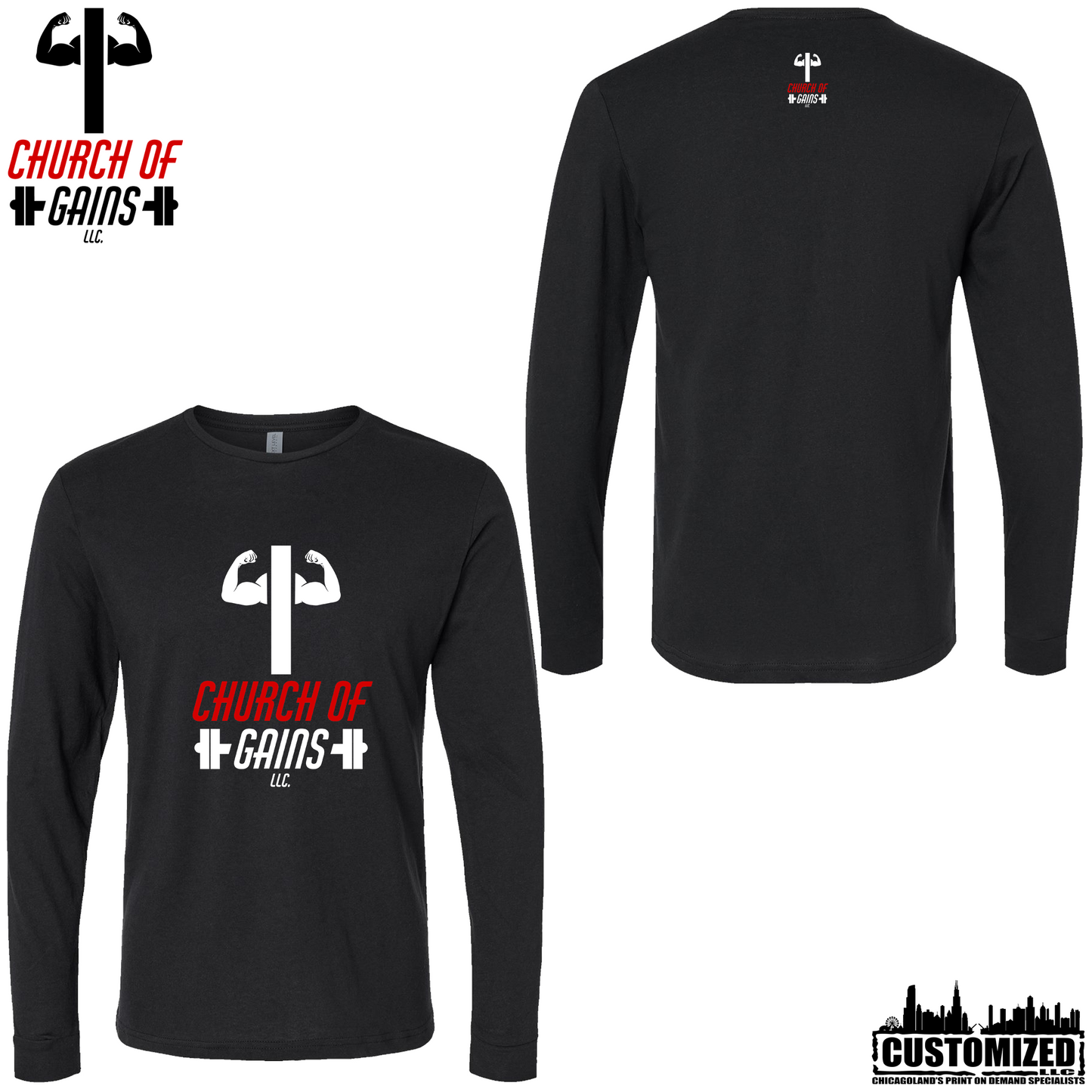 Church of Gains "OG" Style2 Long sleeve shirt - Black (5 Print Options)