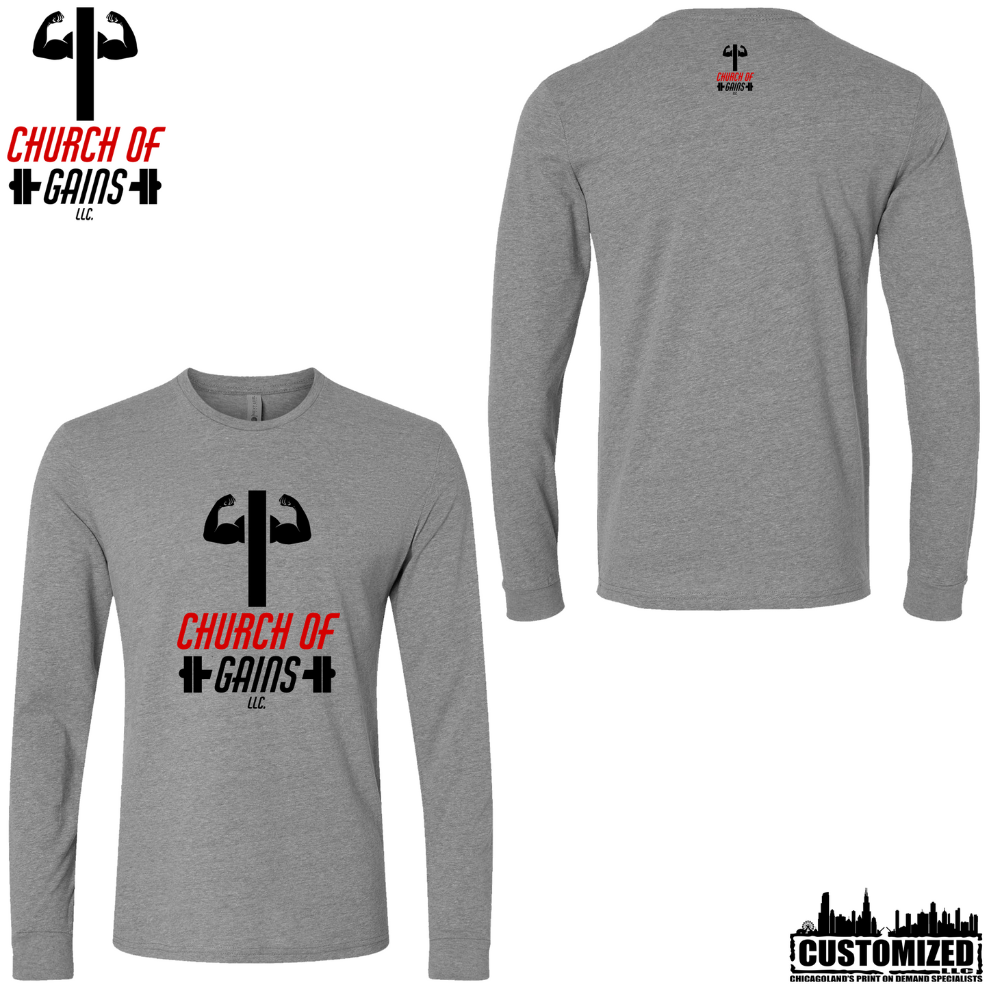 Church of Gains "OG" Style2 Long sleeve shirt - Dark Heather Grey (5 Print Options)