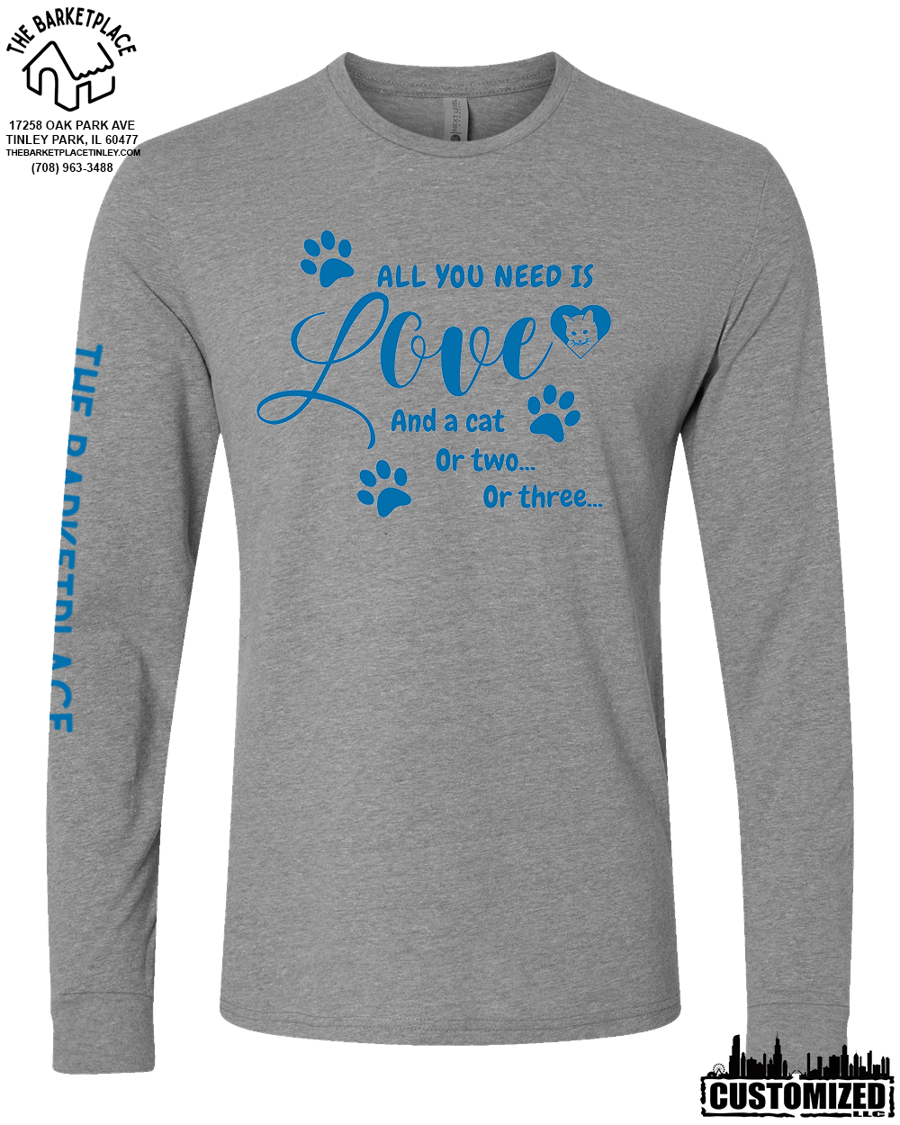 "All You Need Is Love And A Cat..." Long Sleeve - Dark Heather Grey