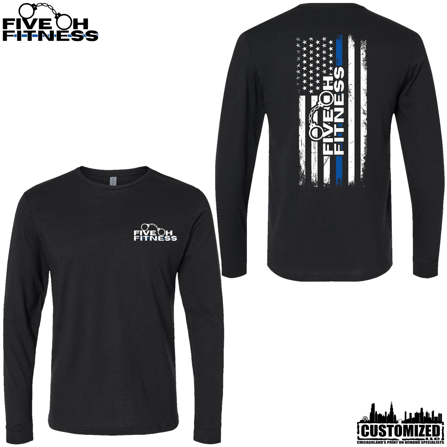 Five Oh Fitness "Thin Blue Line" Long Sleeve Tee - Black