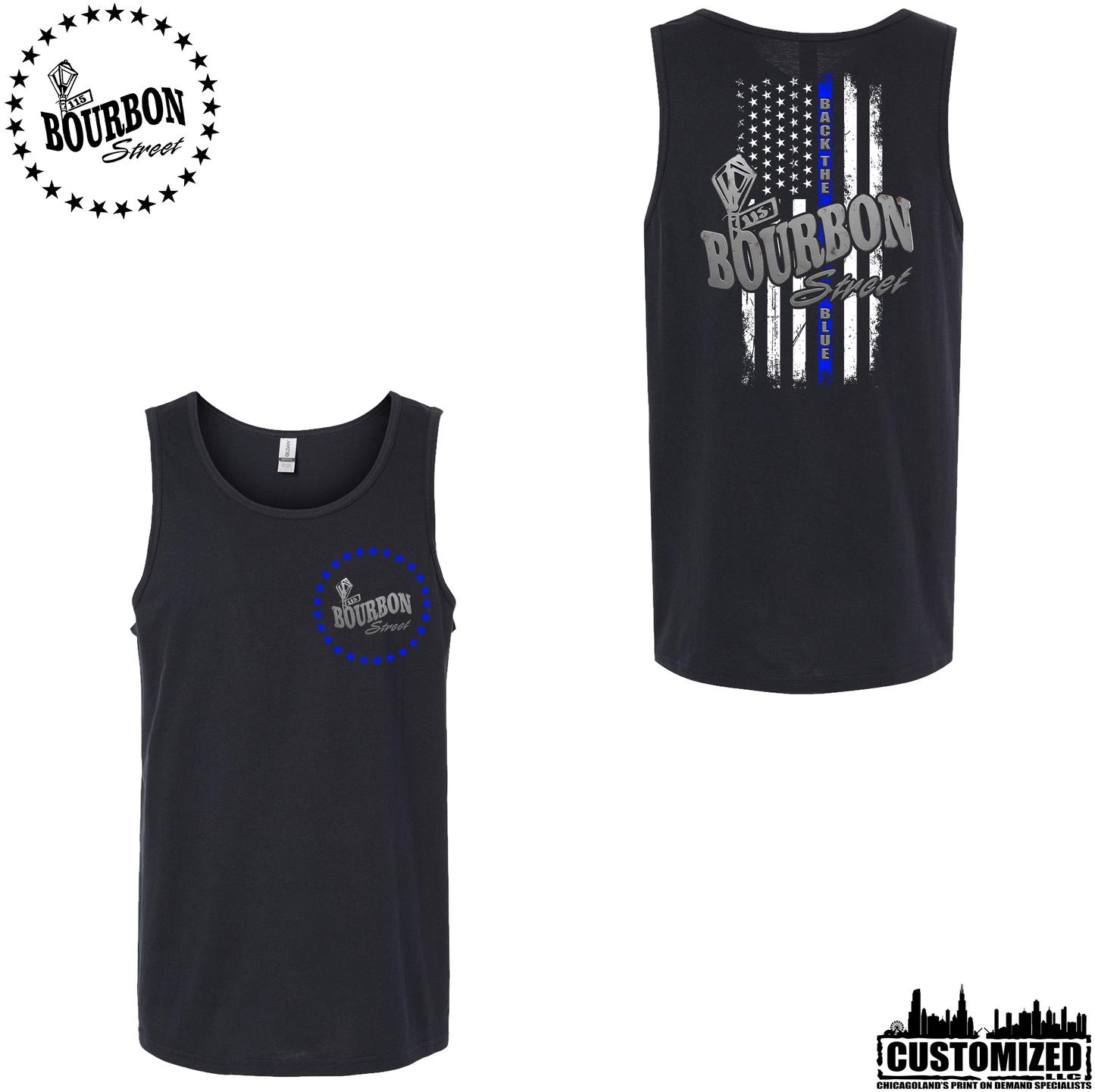 115 Bourbon Street Thin Blue Line Unisex Tank - Black