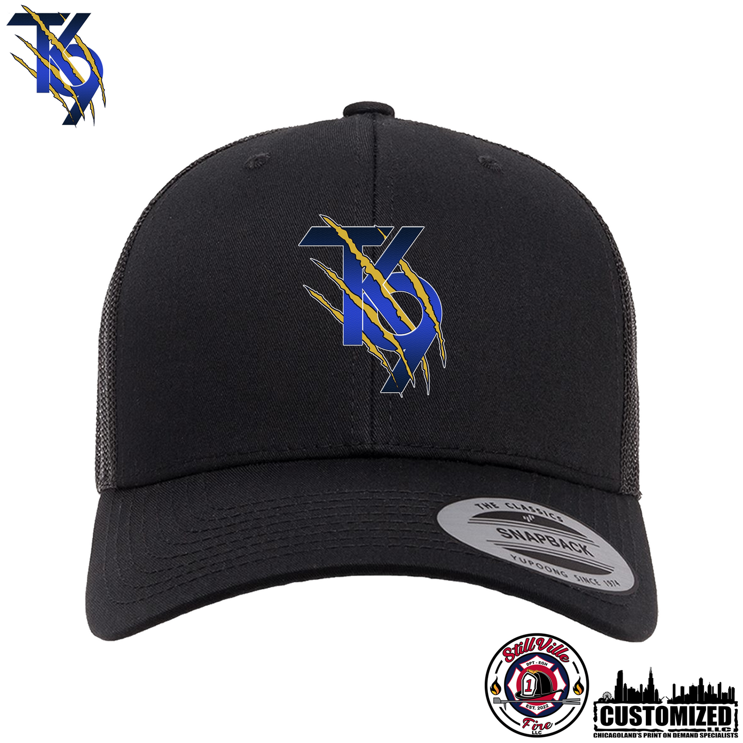 TK9 Embroidered Retro Trucker Hat - Black