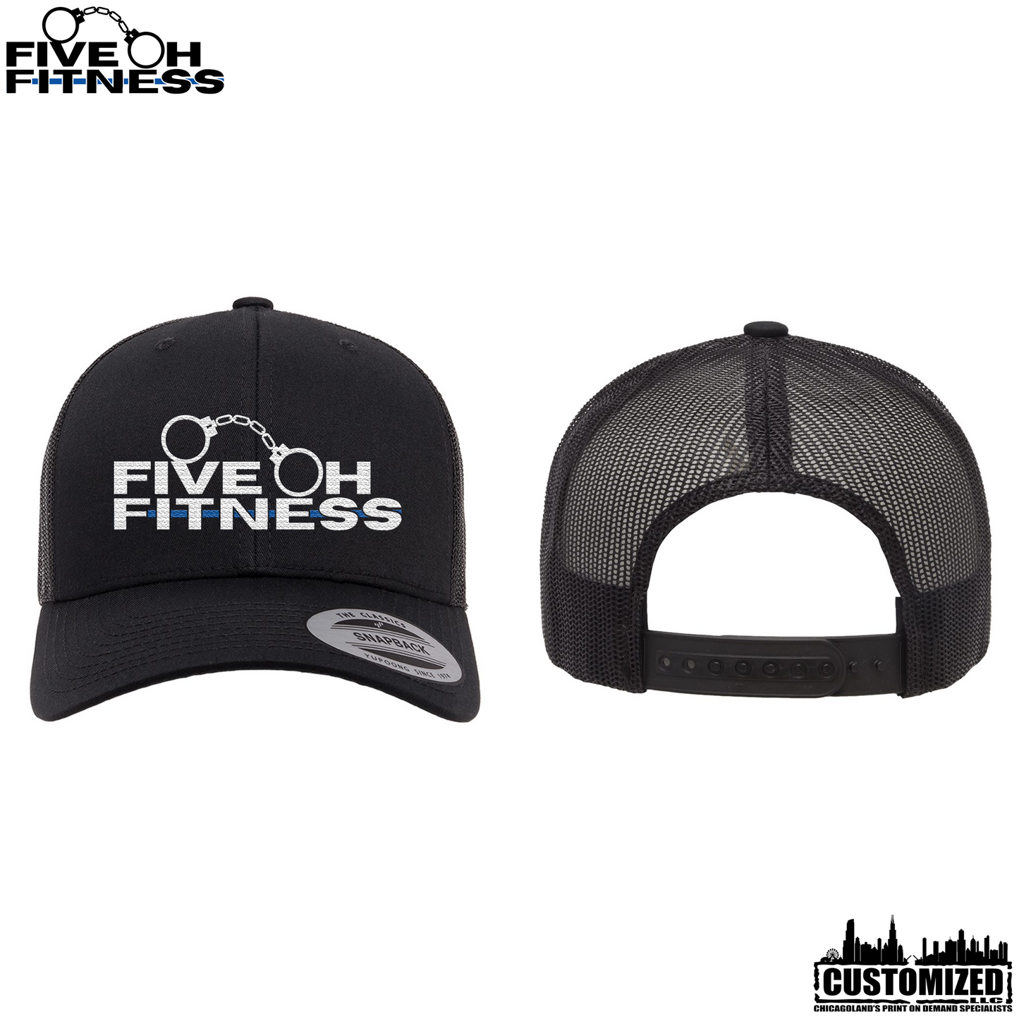 Five Oh Fitness Embroidered Retro Trucker Cap - Black w/White Logo