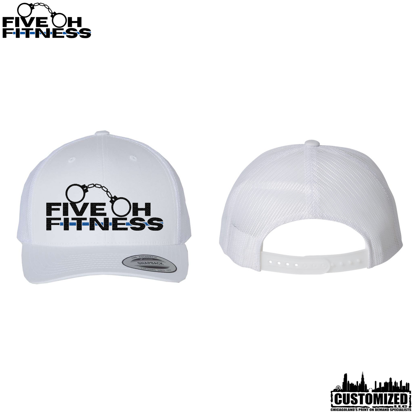 Five Oh Fitness Embroidered Retro Trucker Cap - White w/Black Logo