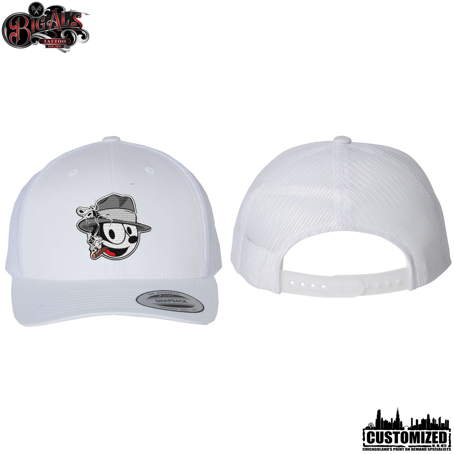 Big Al's Tattoo Embroidered "Neek" Retro Trucker Hat - White