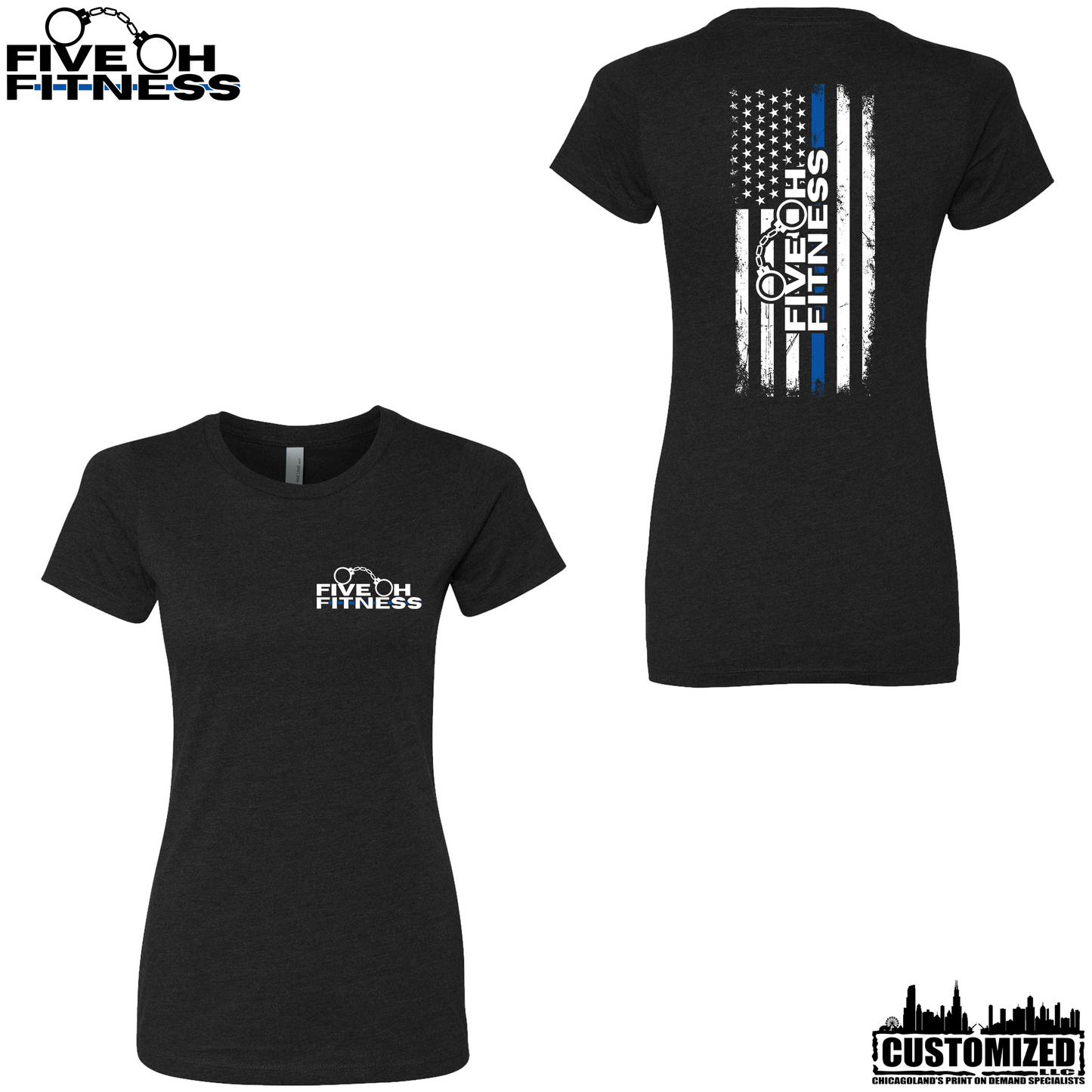 Five Oh Fitness "Thin Blue Line" Women's CVC Tee - Black