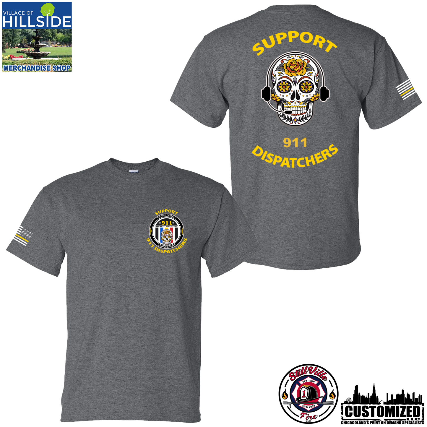 Village of Hillside "Support 911 Dispatchers" Gildan Short sleeve - Dark Heather