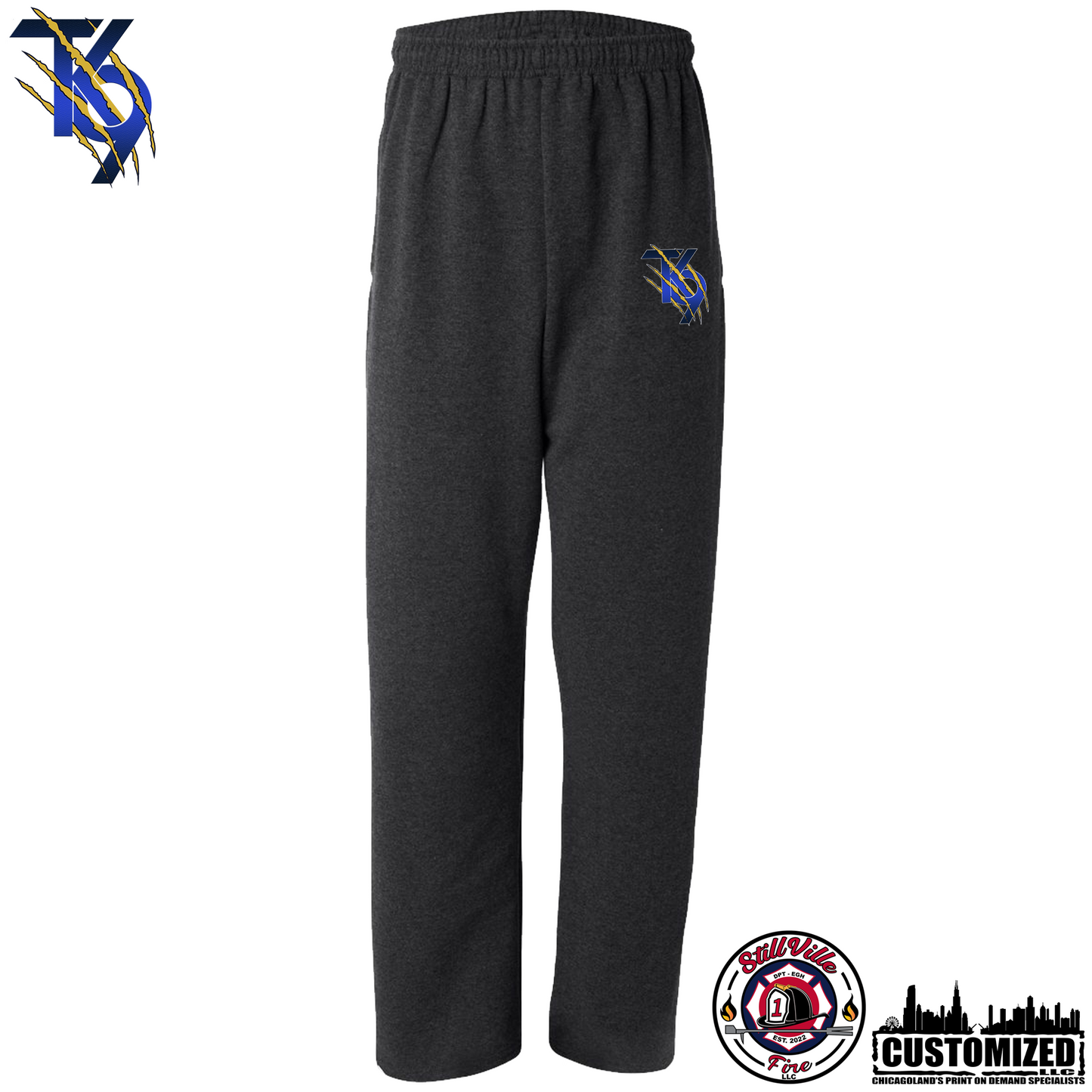 TK9 Open-Bottom Sweatpants with Pockets - Black Heather