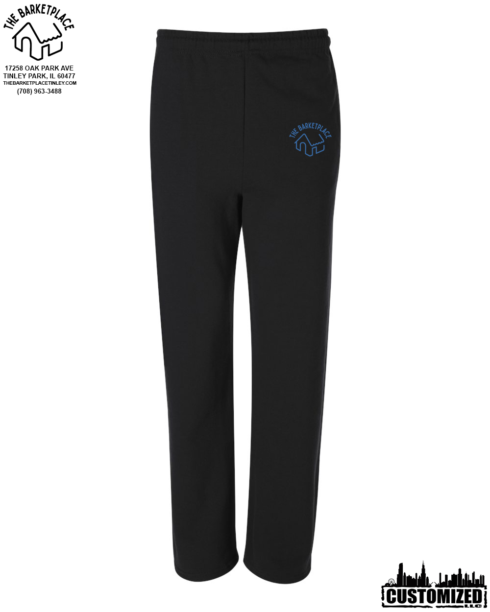 The Barketplace Open-Bottom Sweatpants w/Pockets (Blue logo) - Black