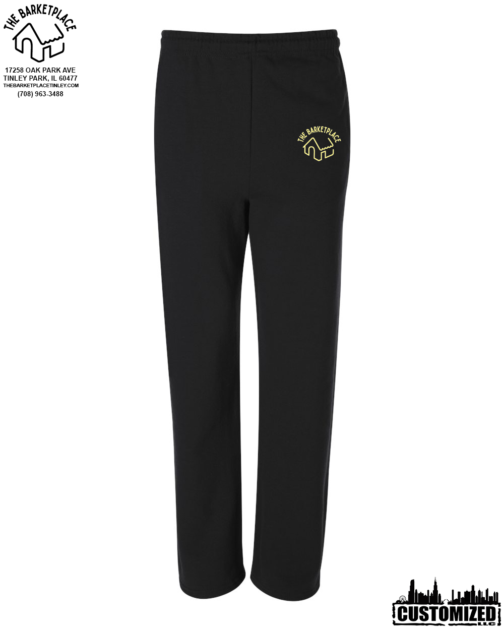 The Barketplace Open-Bottom Sweatpants w/Pockets (Yellow logo) - Black