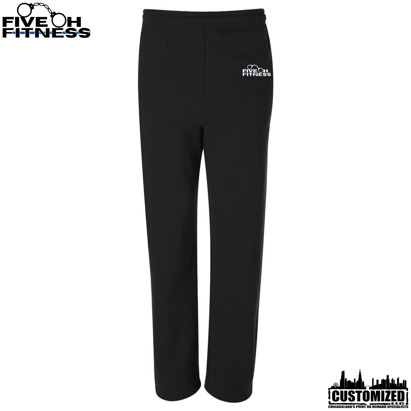 Five Oh Fitness Open Bottom Sweatpants with Pockets - Black