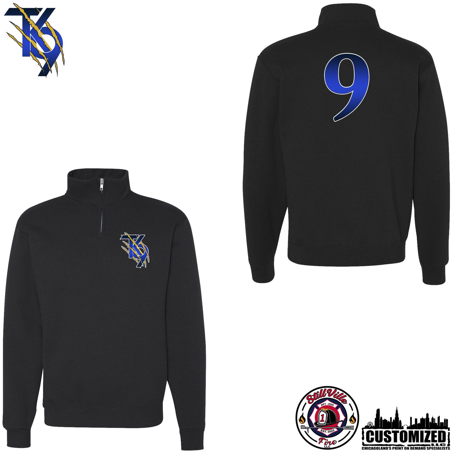 TK9 Cadet Collar Quarter-Zip Sweatshirt "Style3" - Black
