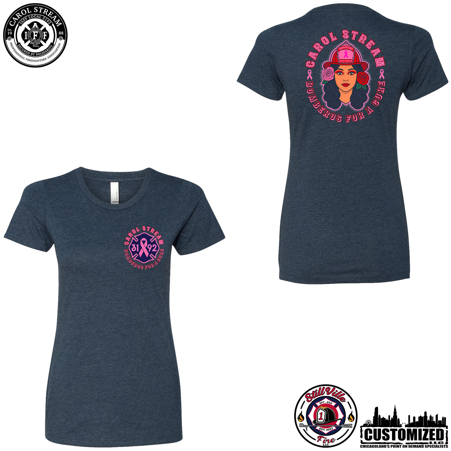 Carol Stream FD "Bomberos for a Cure" Women's Short Sleeve shirt - Midnight Navy