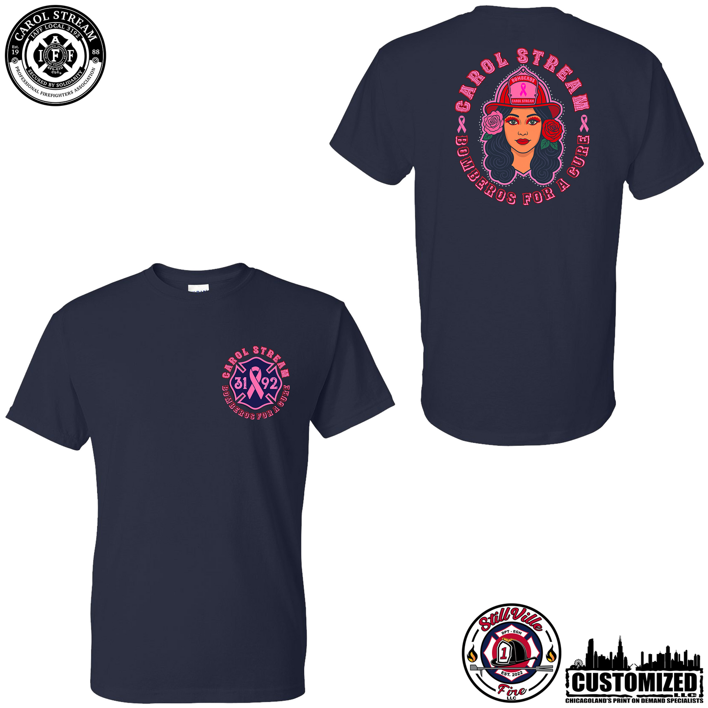 Carol Stream FD "Bomberos for a Cure" Gildan Short Sleeve - Navy