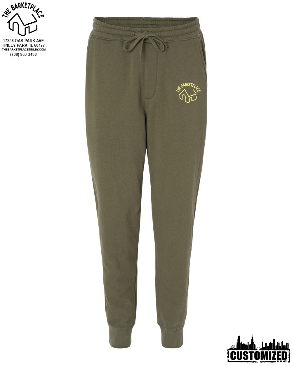 The Barketplace Midweight Fleece Pants w/Pockets (Yellow Logo) - Army