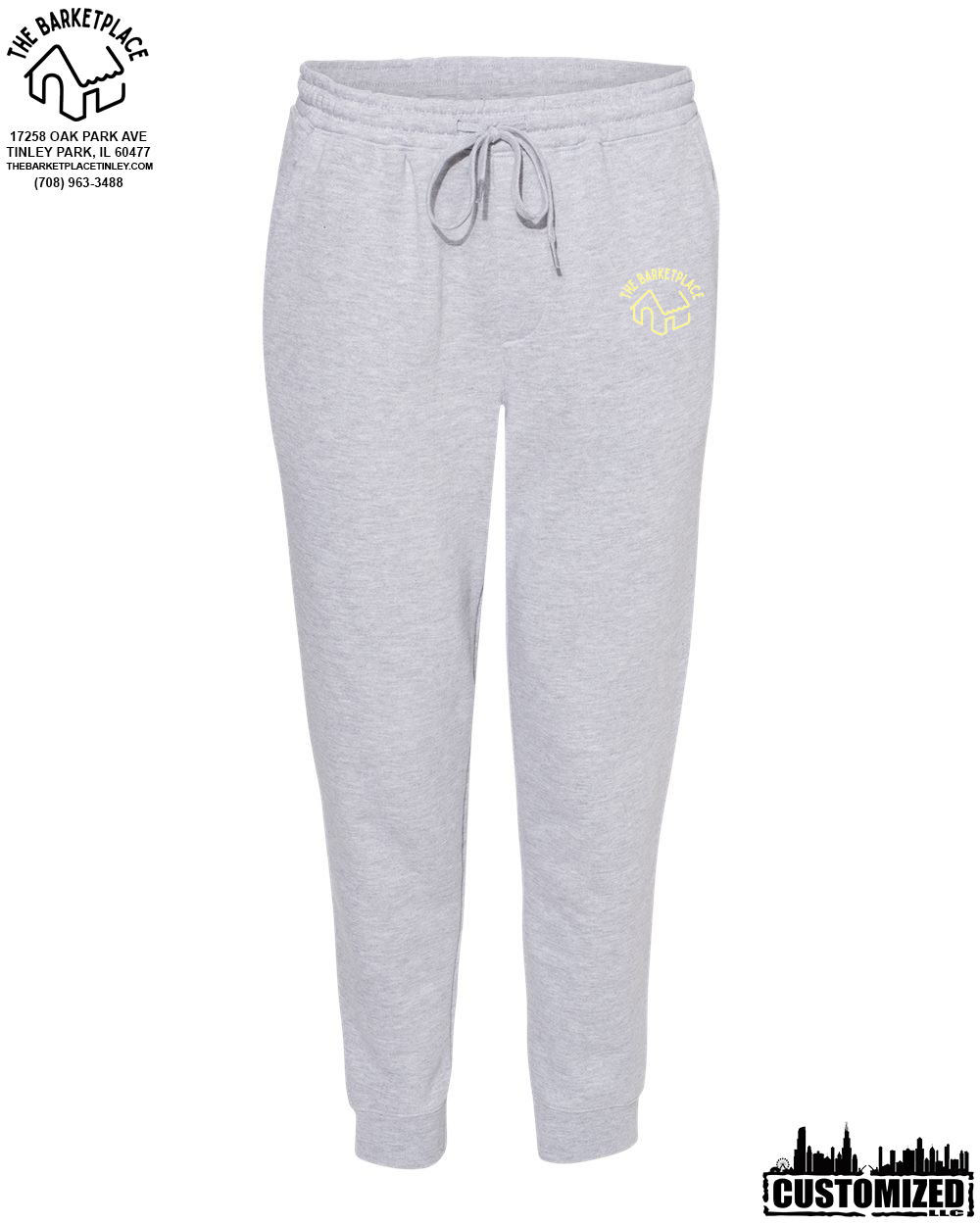 The Barketplace Midweight Fleece Pants w/Pockets (Yellow Logo) - Grey Heather
