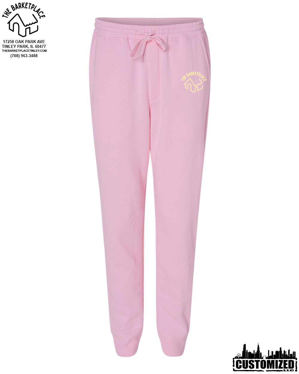 The Barketplace Midweight Fleece Pants w/Pockets (Yellow Logo) - Pink