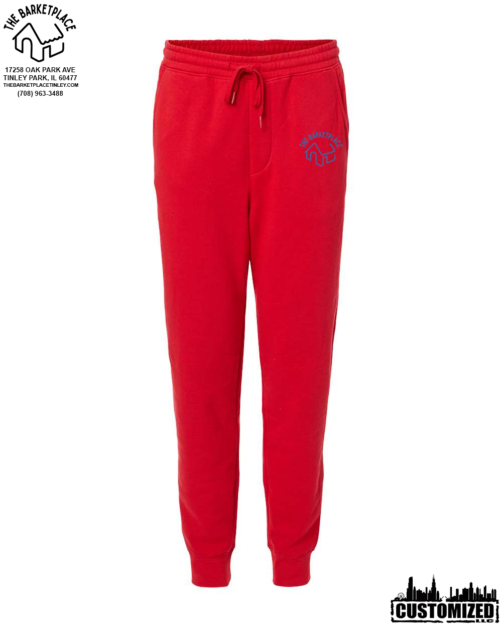 The Barketplace Midweight Fleece Pants w/Pockets (Blue Logo) - Red