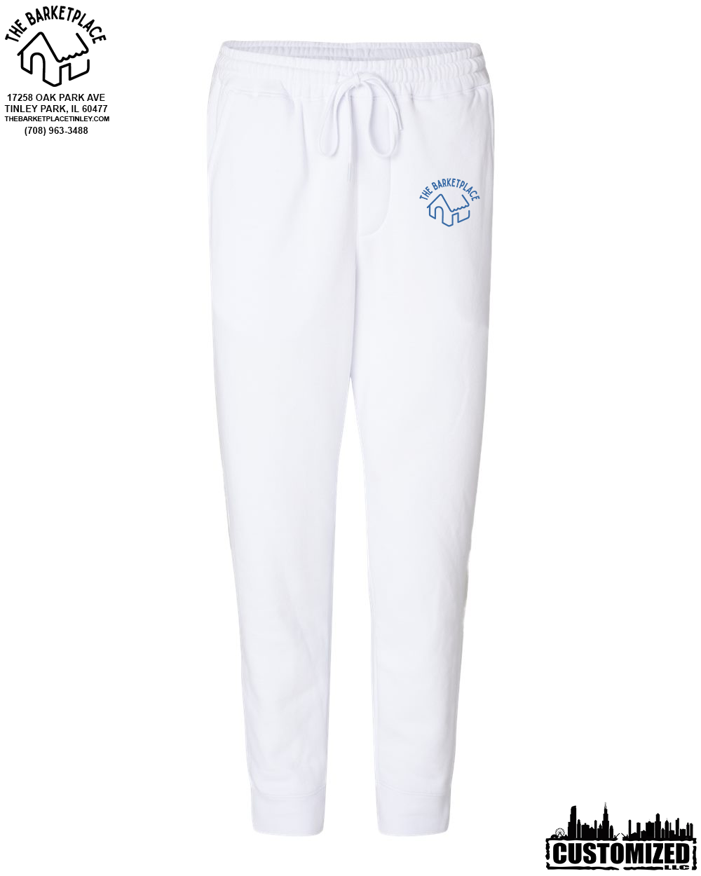 The Barketplace Midweight Fleece Pants w/Pockets (Blue Logo) - White